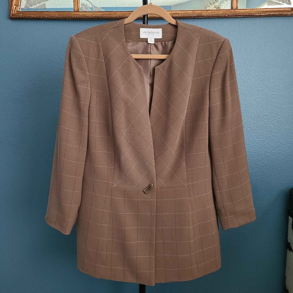 LIZ CLAIBORNE ~ Windowpane Check Blazer ~ Size 16